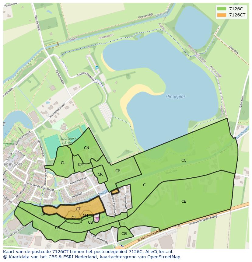 Afbeelding van het postcodegebied 7126 CT op de kaart.