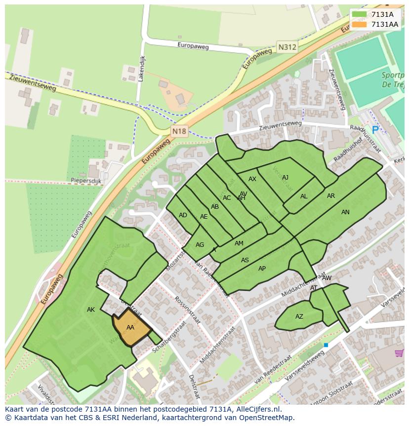 Afbeelding van het postcodegebied 7131 AA op de kaart.