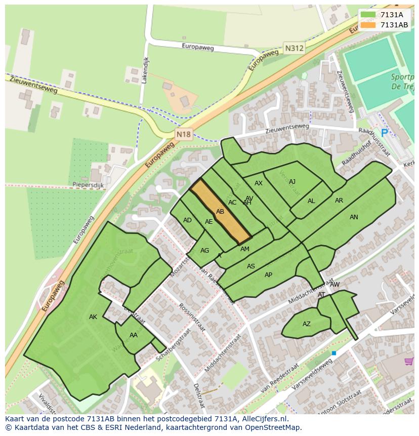 Afbeelding van het postcodegebied 7131 AB op de kaart.