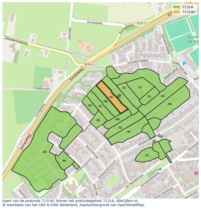 Afbeelding van het postcodegebied 7131 AC op de kaart.
