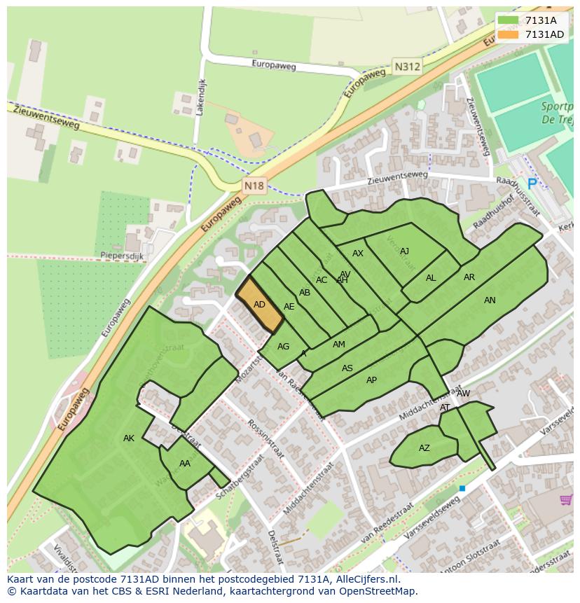 Afbeelding van het postcodegebied 7131 AD op de kaart.