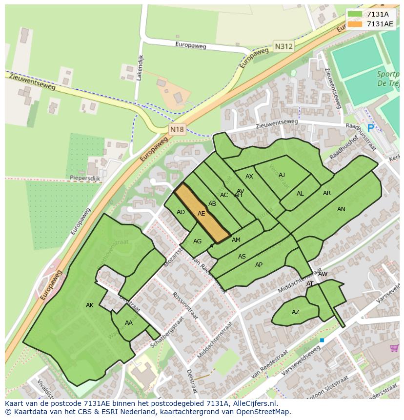 Afbeelding van het postcodegebied 7131 AE op de kaart.
