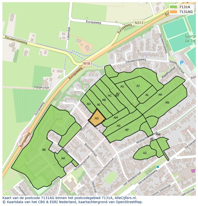 Afbeelding van het postcodegebied 7131 AG op de kaart.