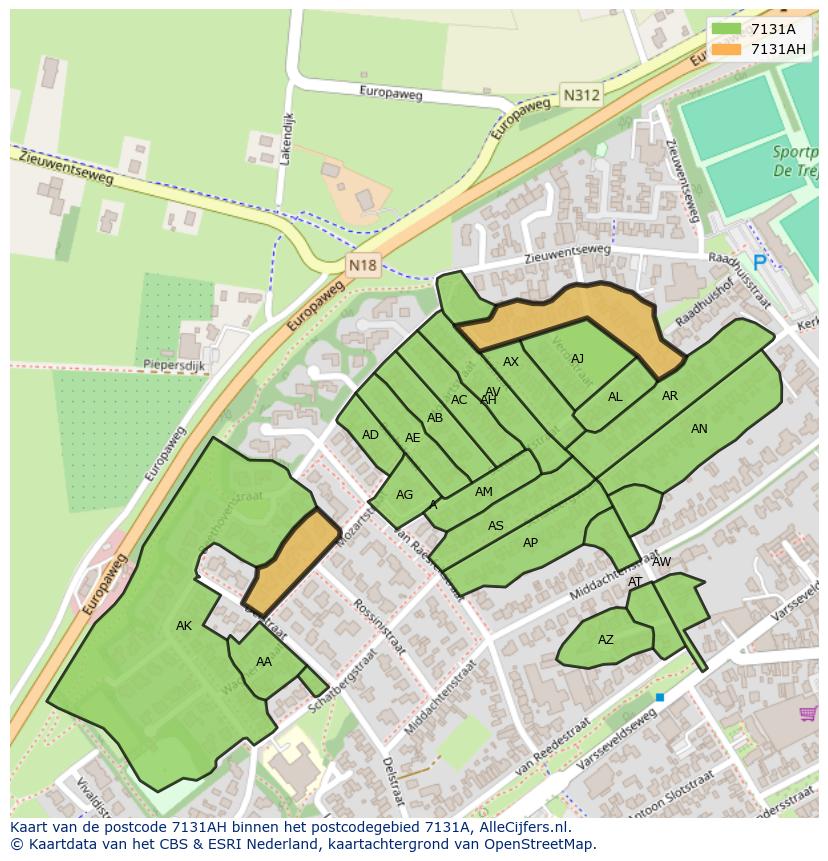 Afbeelding van het postcodegebied 7131 AH op de kaart.