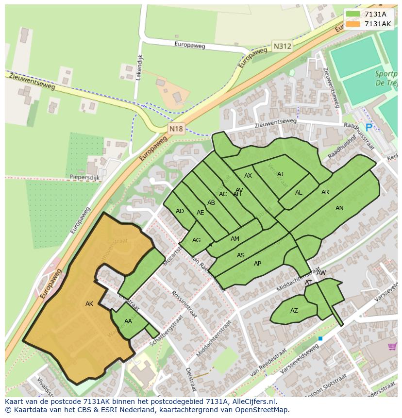 Afbeelding van het postcodegebied 7131 AK op de kaart.