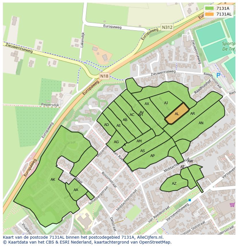 Afbeelding van het postcodegebied 7131 AL op de kaart.
