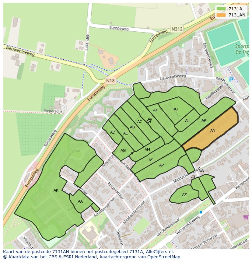 Afbeelding van het postcodegebied 7131 AN op de kaart.