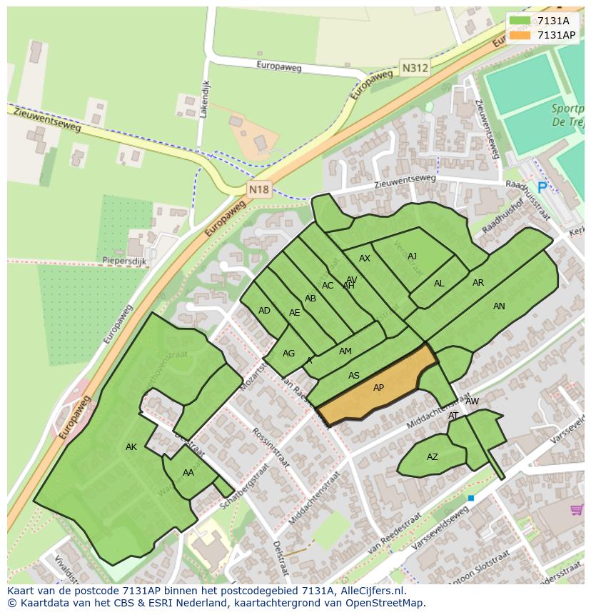 Afbeelding van het postcodegebied 7131 AP op de kaart.
