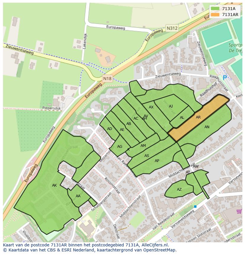 Afbeelding van het postcodegebied 7131 AR op de kaart.
