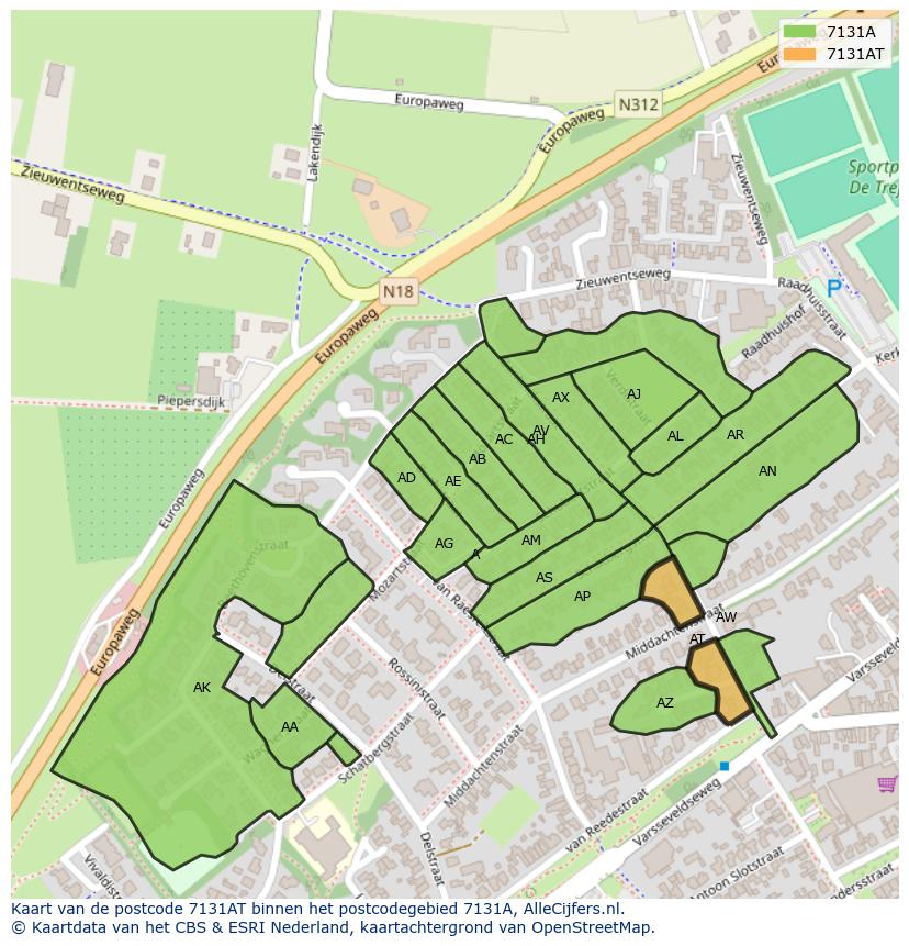 Afbeelding van het postcodegebied 7131 AT op de kaart.