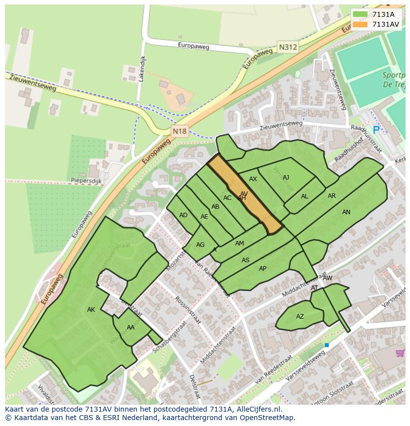 Afbeelding van het postcodegebied 7131 AV op de kaart.