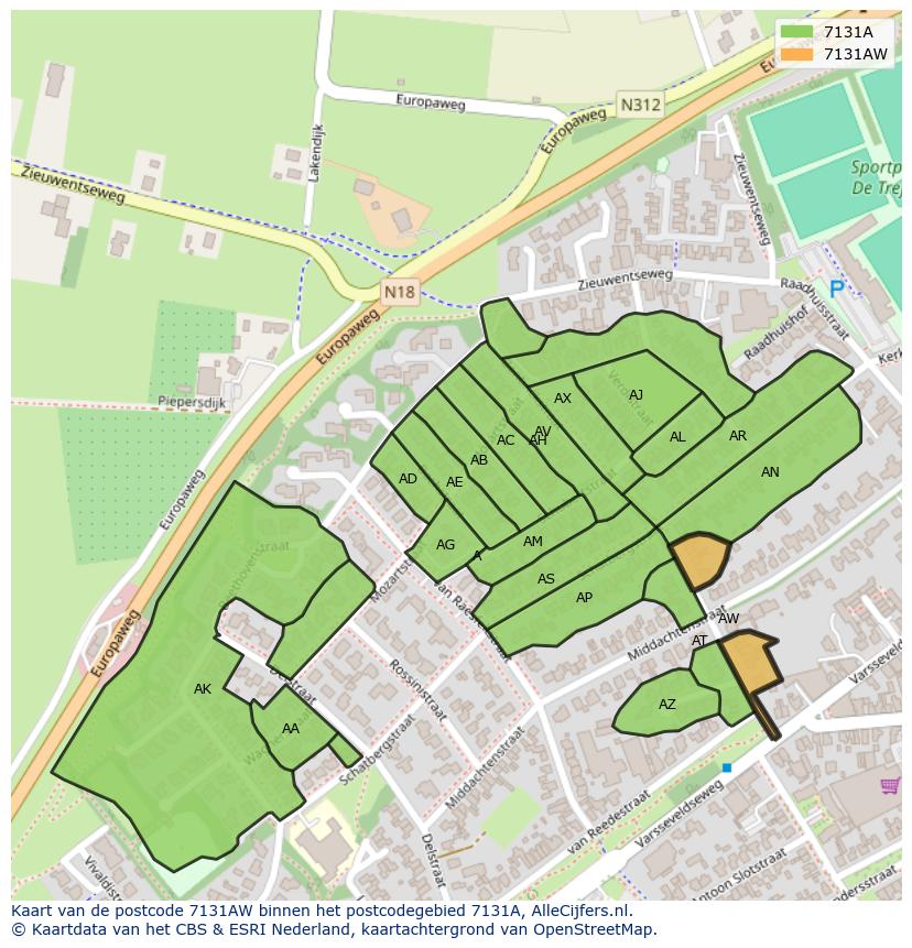 Afbeelding van het postcodegebied 7131 AW op de kaart.