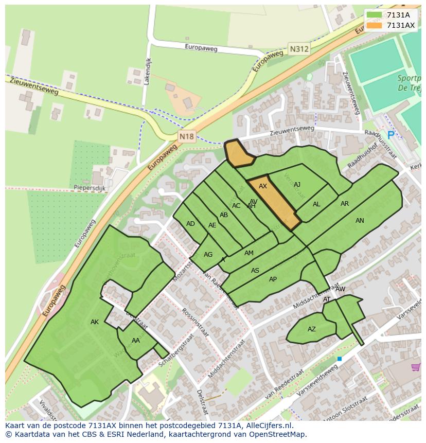 Afbeelding van het postcodegebied 7131 AX op de kaart.