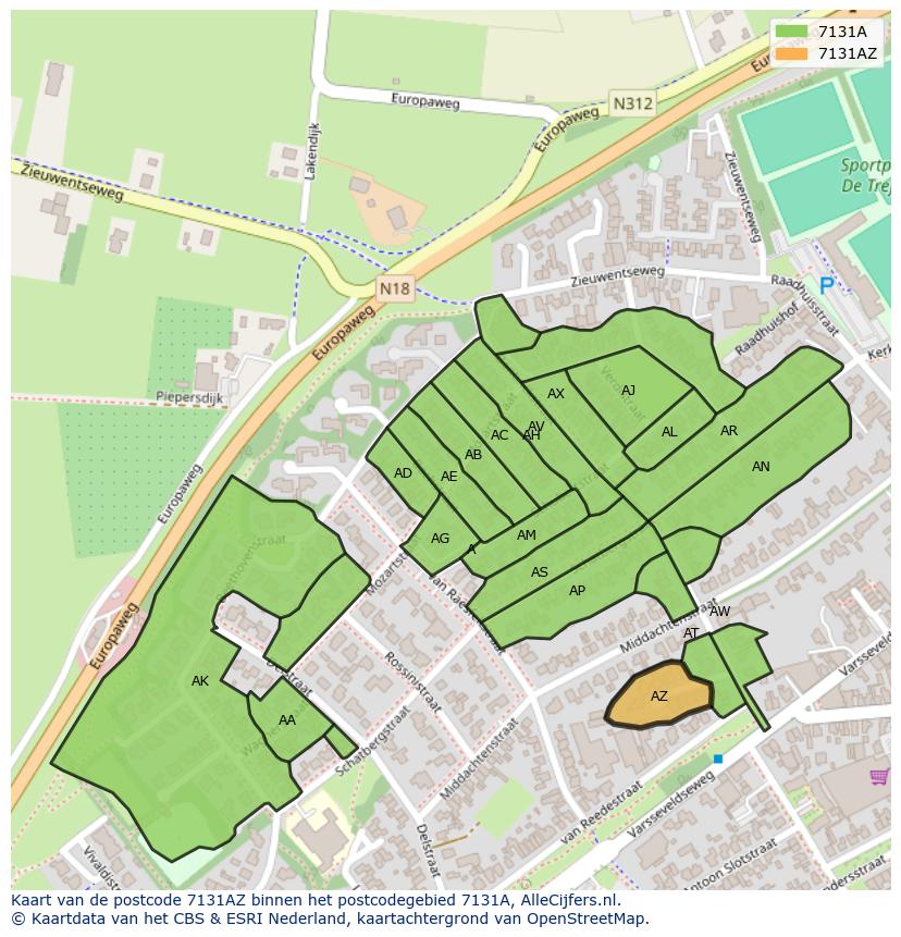 Afbeelding van het postcodegebied 7131 AZ op de kaart.