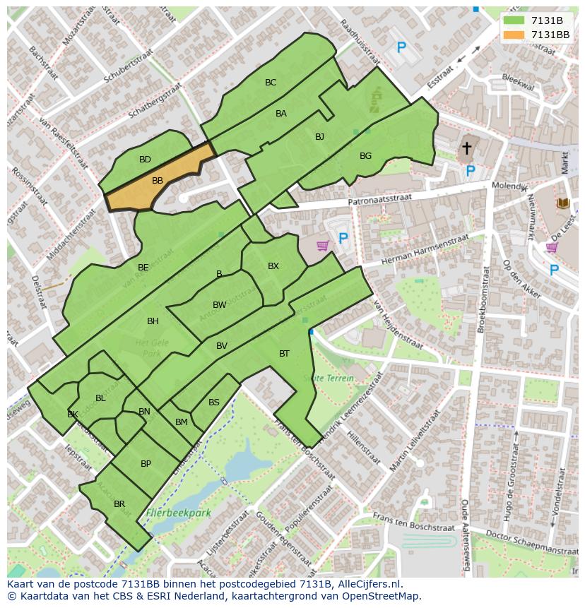 Afbeelding van het postcodegebied 7131 BB op de kaart.