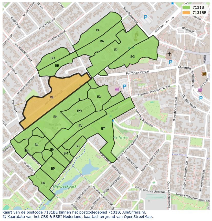 Afbeelding van het postcodegebied 7131 BE op de kaart.