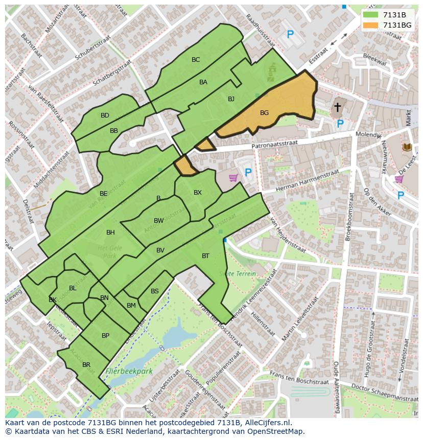 Afbeelding van het postcodegebied 7131 BG op de kaart.