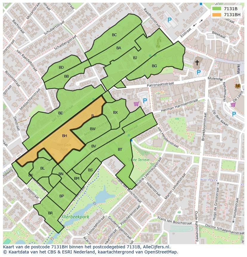 Afbeelding van het postcodegebied 7131 BH op de kaart.