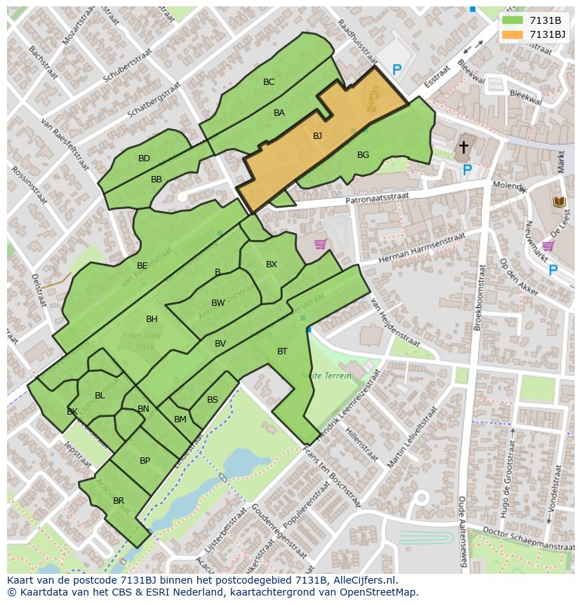 Afbeelding van het postcodegebied 7131 BJ op de kaart.