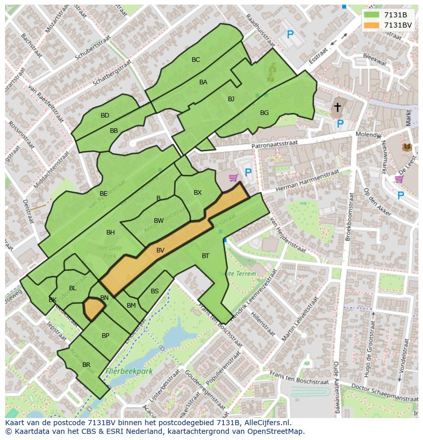 Afbeelding van het postcodegebied 7131 BV op de kaart.