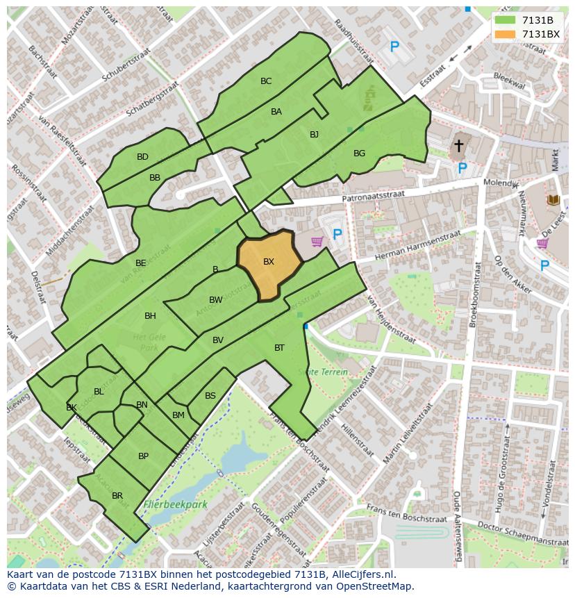 Afbeelding van het postcodegebied 7131 BX op de kaart.