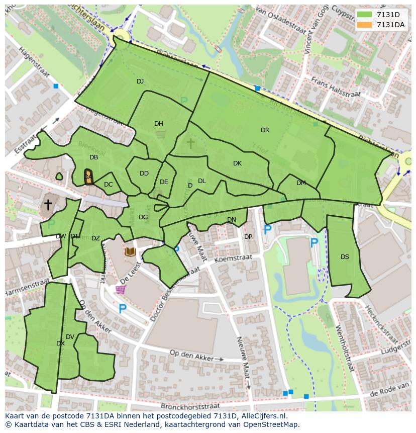 Afbeelding van het postcodegebied 7131 DA op de kaart.