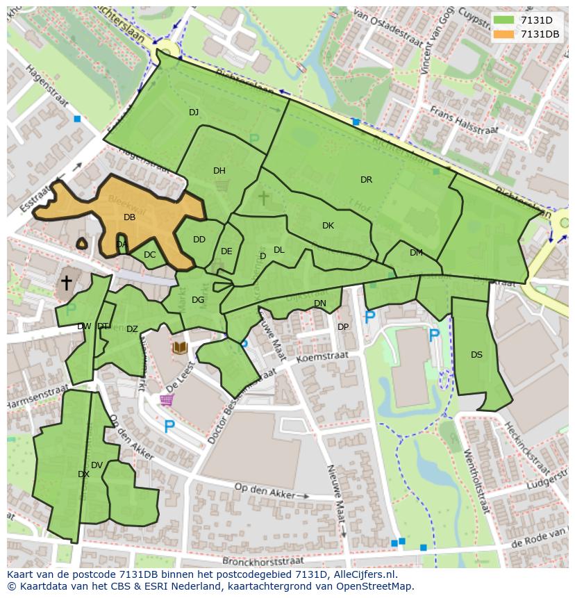 Afbeelding van het postcodegebied 7131 DB op de kaart.