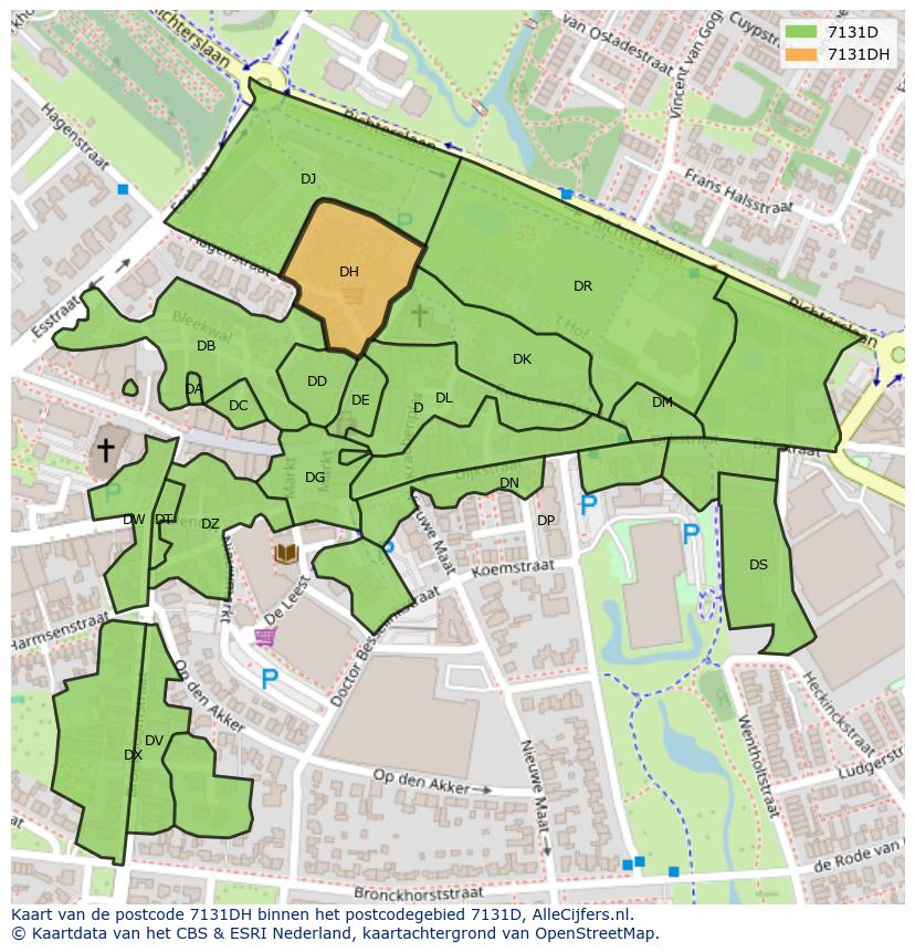 Afbeelding van het postcodegebied 7131 DH op de kaart.