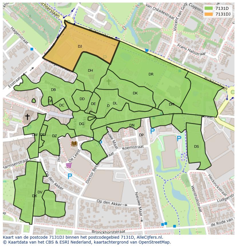 Afbeelding van het postcodegebied 7131 DJ op de kaart.