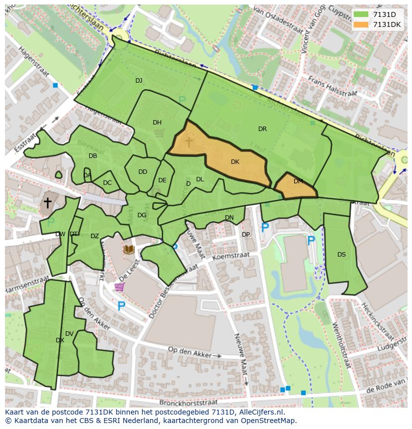 Afbeelding van het postcodegebied 7131 DK op de kaart.