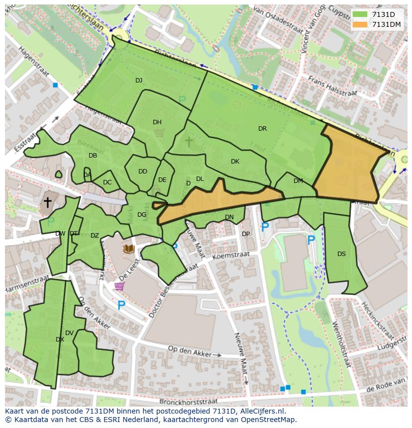 Afbeelding van het postcodegebied 7131 DM op de kaart.