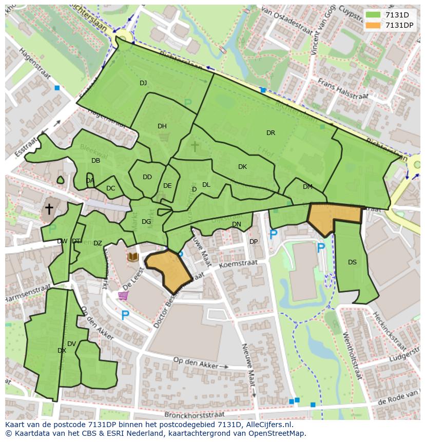 Afbeelding van het postcodegebied 7131 DP op de kaart.