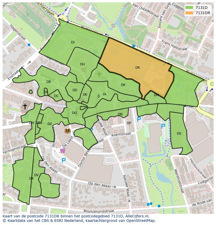 Afbeelding van het postcodegebied 7131 DR op de kaart.