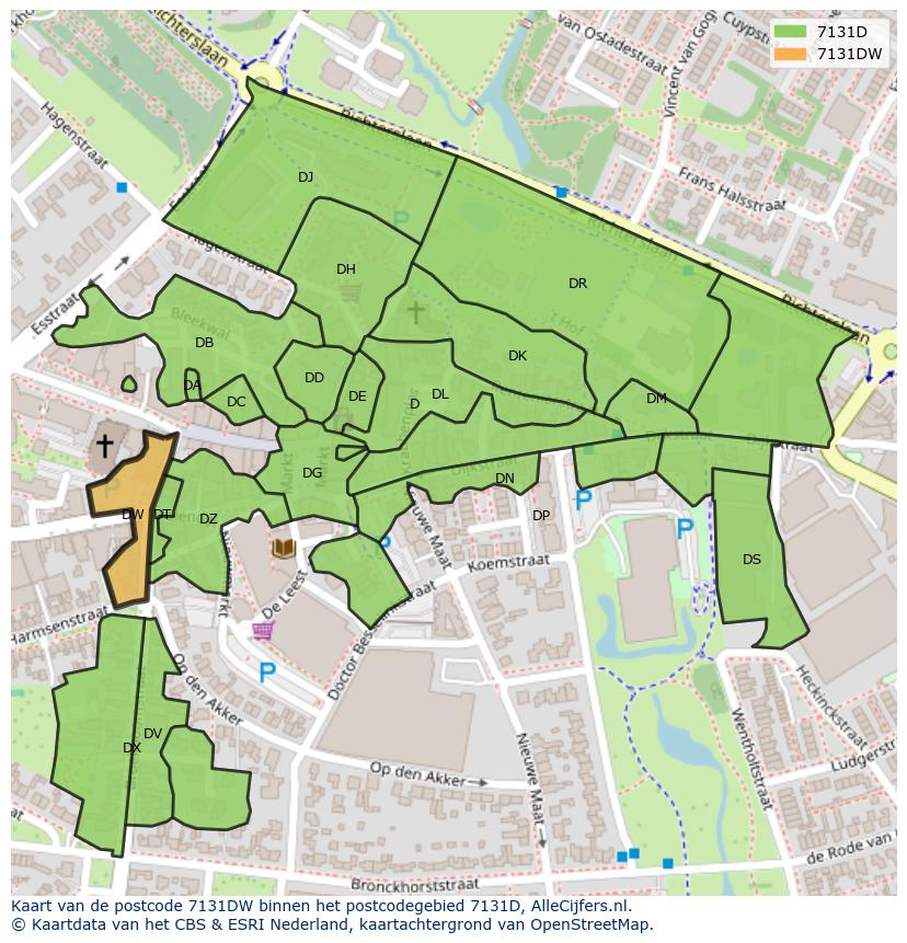 Afbeelding van het postcodegebied 7131 DW op de kaart.