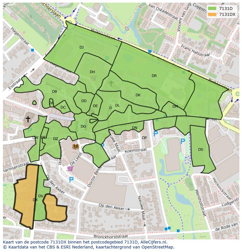 Afbeelding van het postcodegebied 7131 DX op de kaart.