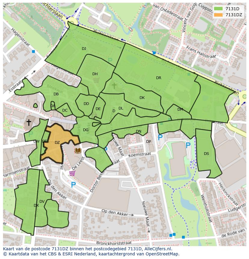 Afbeelding van het postcodegebied 7131 DZ op de kaart.