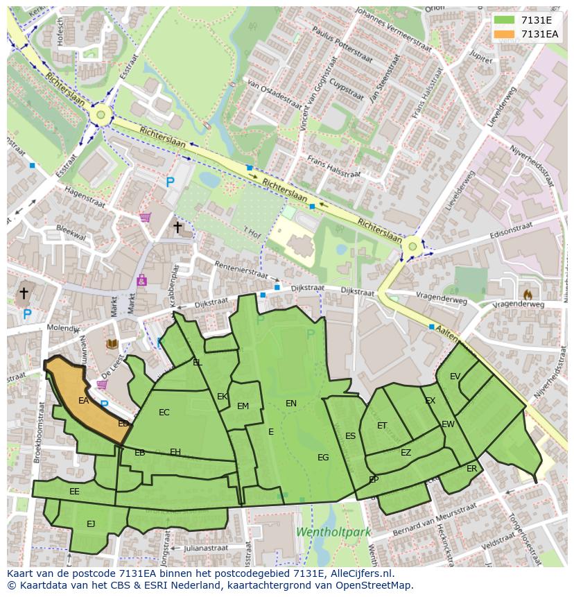 Afbeelding van het postcodegebied 7131 EA op de kaart.