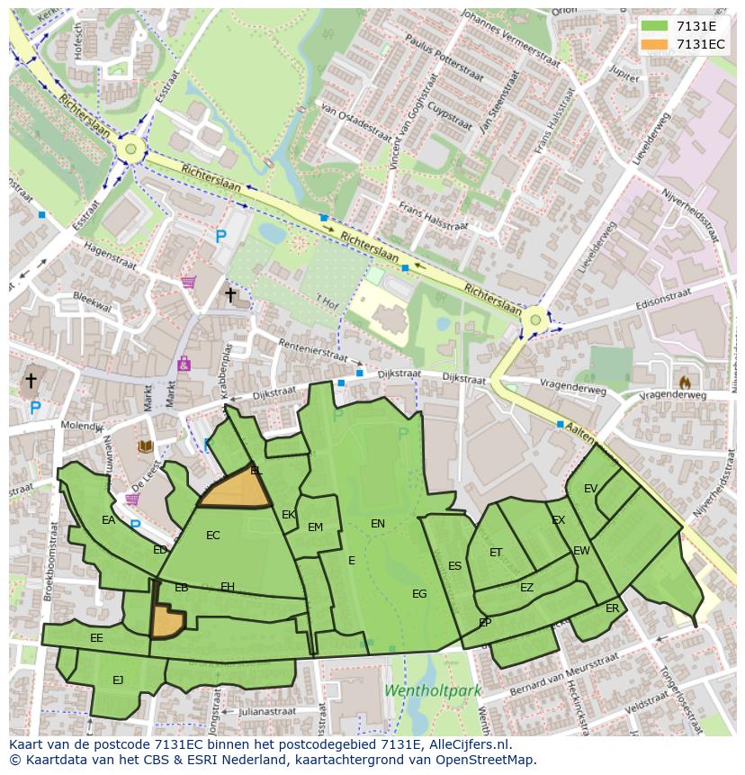 Afbeelding van het postcodegebied 7131 EC op de kaart.