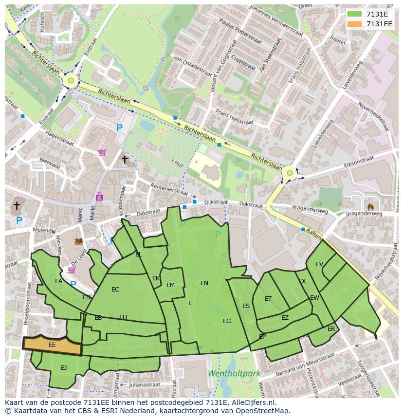 Afbeelding van het postcodegebied 7131 EE op de kaart.