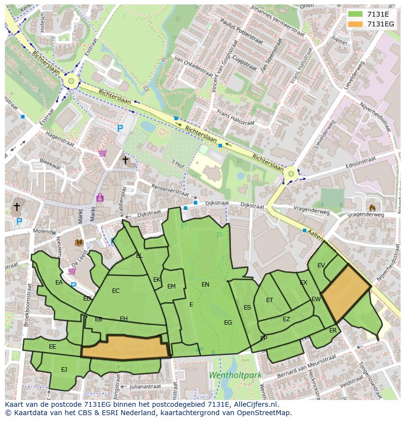 Afbeelding van het postcodegebied 7131 EG op de kaart.