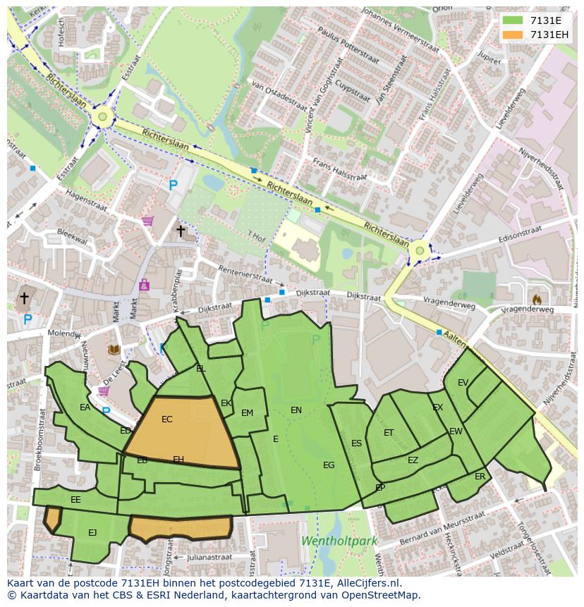 Afbeelding van het postcodegebied 7131 EH op de kaart.