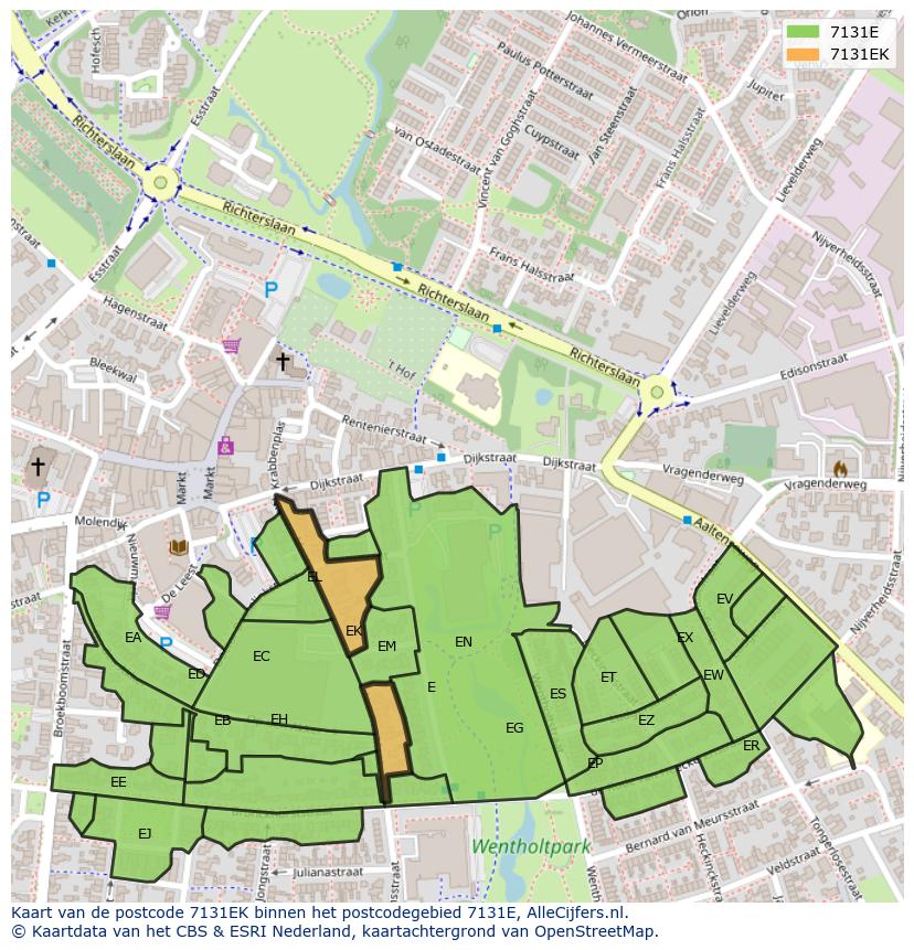 Afbeelding van het postcodegebied 7131 EK op de kaart.
