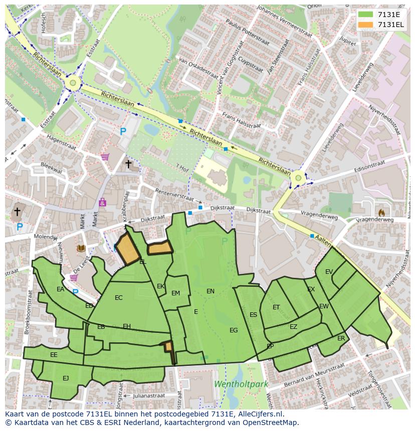 Afbeelding van het postcodegebied 7131 EL op de kaart.