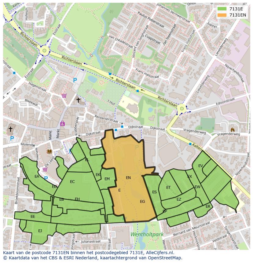Afbeelding van het postcodegebied 7131 EN op de kaart.