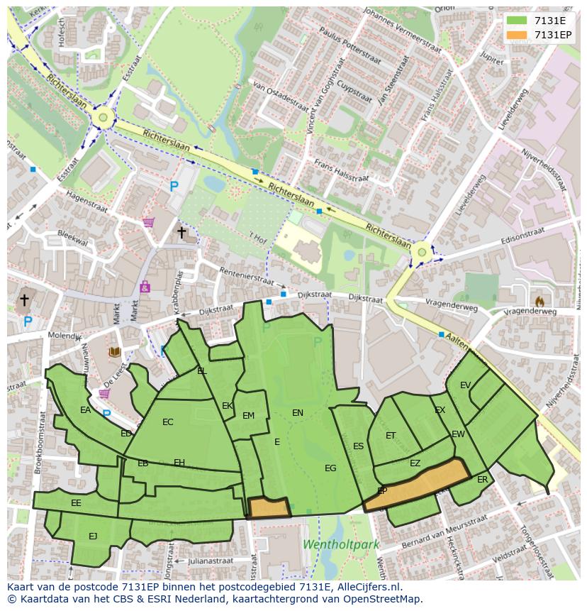 Afbeelding van het postcodegebied 7131 EP op de kaart.