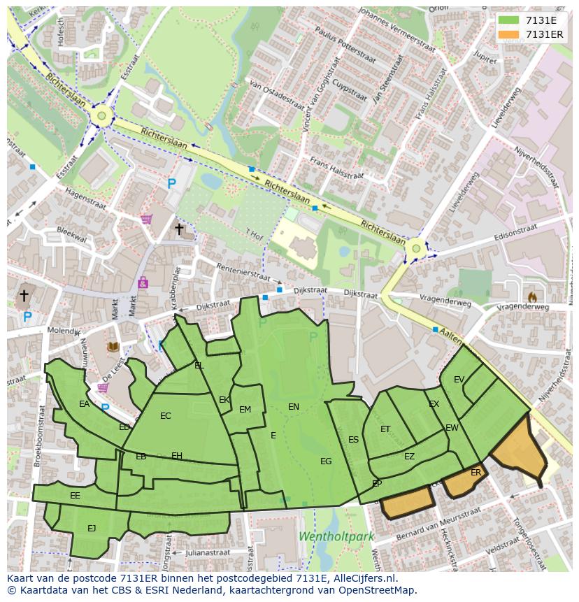 Afbeelding van het postcodegebied 7131 ER op de kaart.
