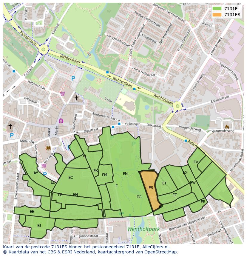 Afbeelding van het postcodegebied 7131 ES op de kaart.