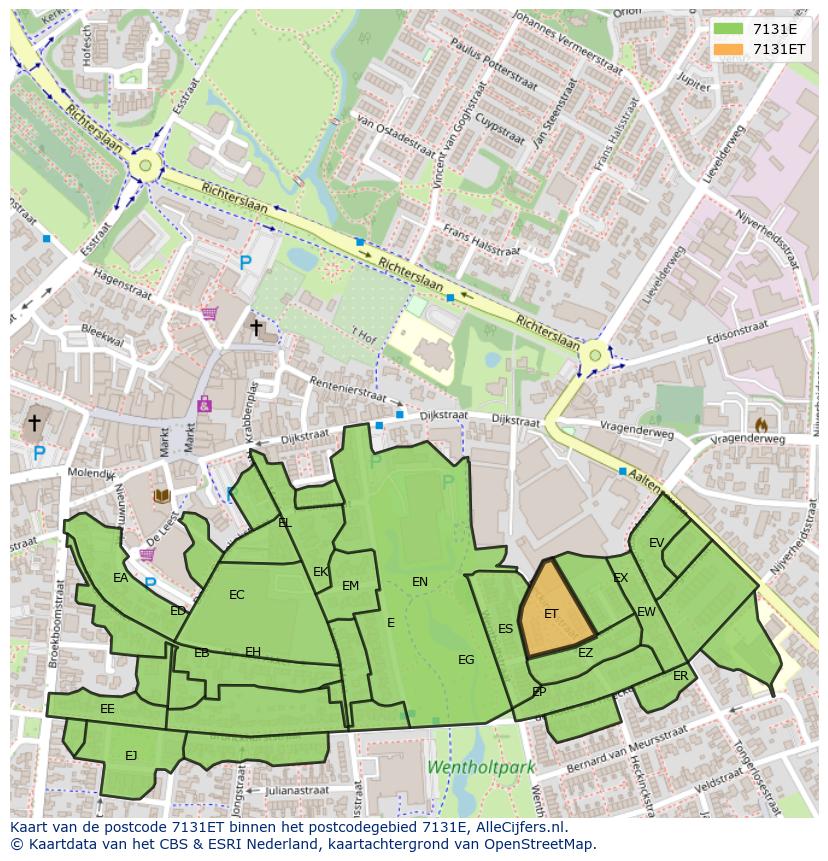 Afbeelding van het postcodegebied 7131 ET op de kaart.