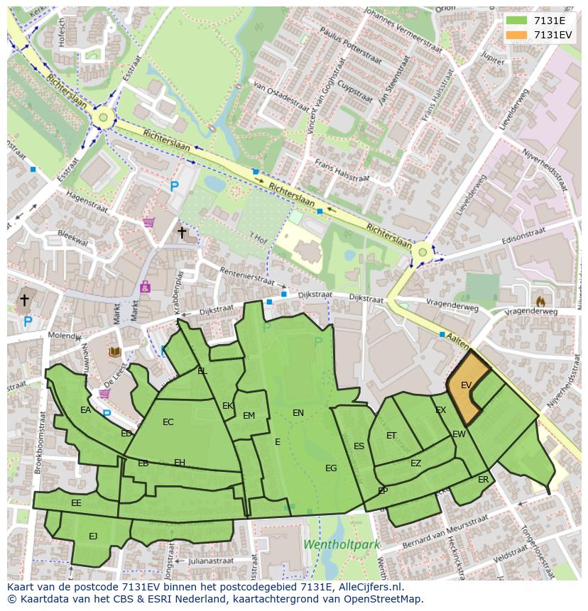 Afbeelding van het postcodegebied 7131 EV op de kaart.