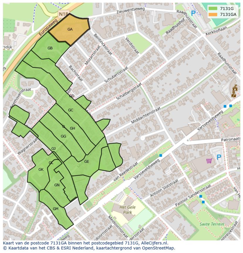 Afbeelding van het postcodegebied 7131 GA op de kaart.